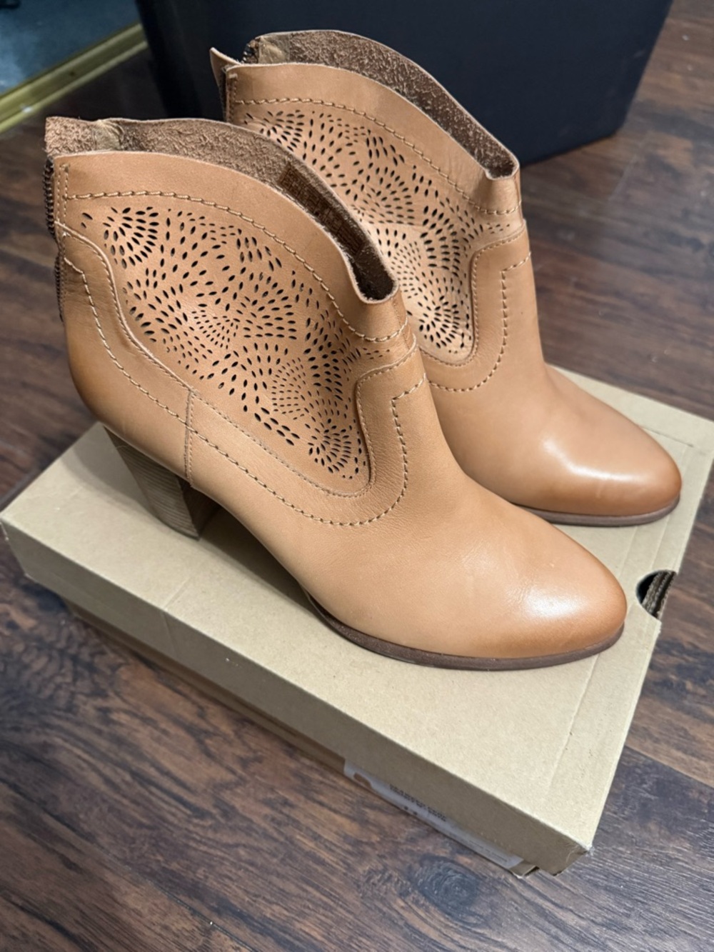 UGG Tan Laser-Cut Leather Ankle Boots